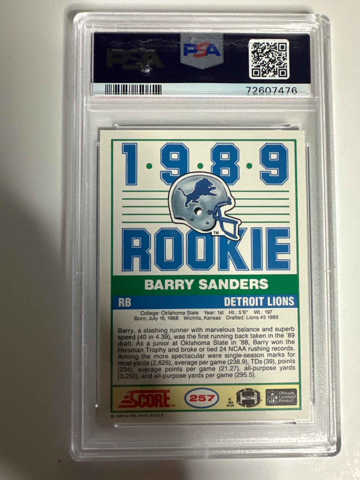 1989 Score Barry Sanders Rookie Card! PSA 9 MINT!