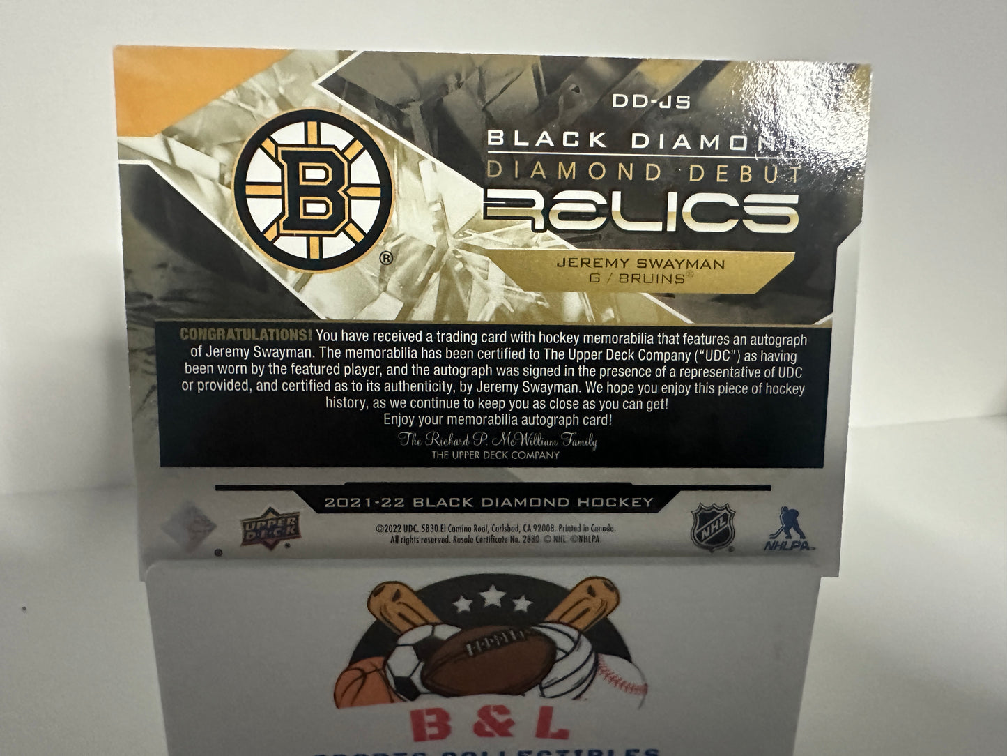 2022 Upperdeck Black Diamond Jeremy Swayman Diamond Debut Relics Patch Auto 5/49!