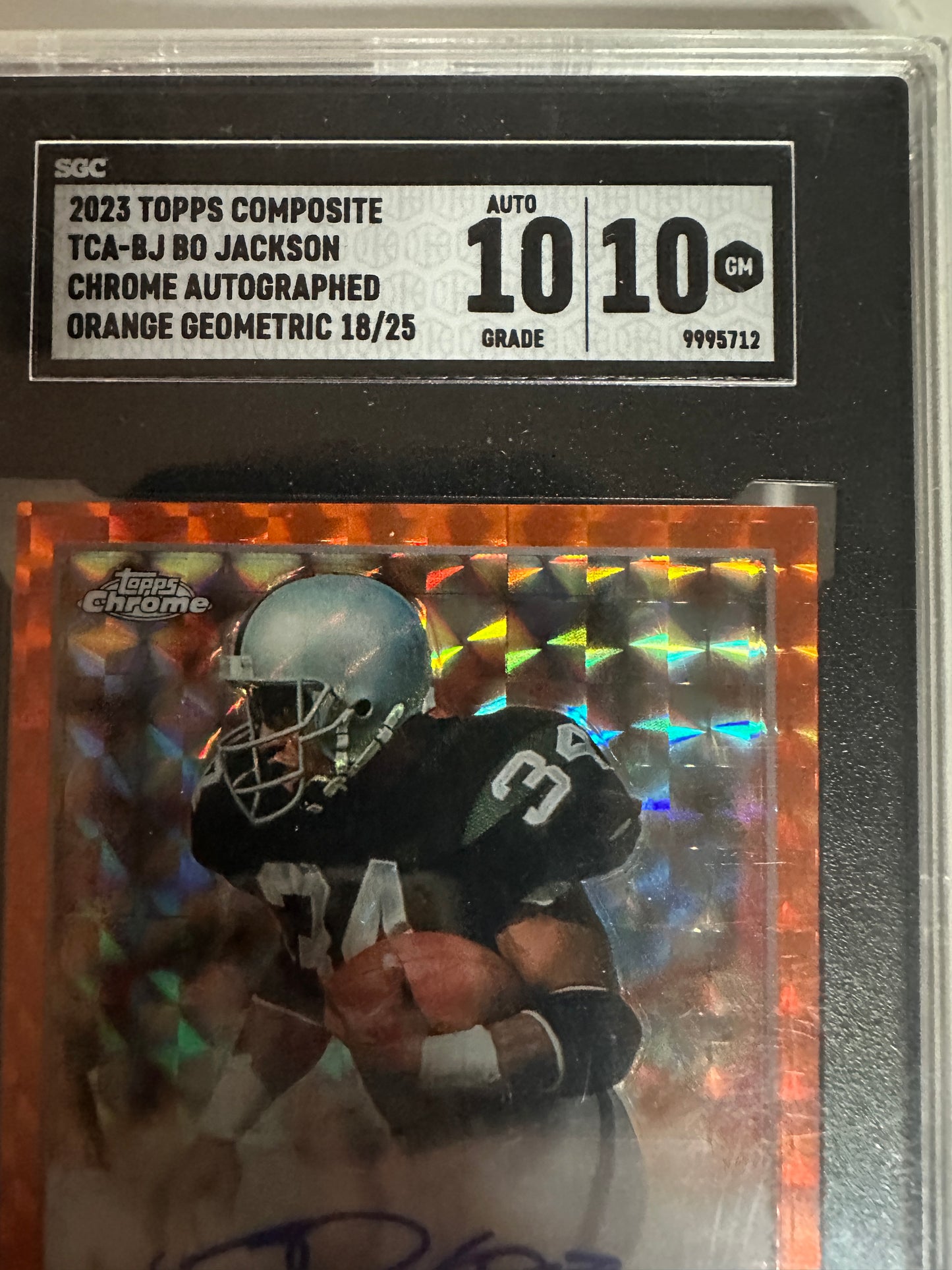 2023 Bo Jackson Topps Composite Chrome Auto Orange Geometric 18/25 SCG dual 10! GEM MINT! 💎💎