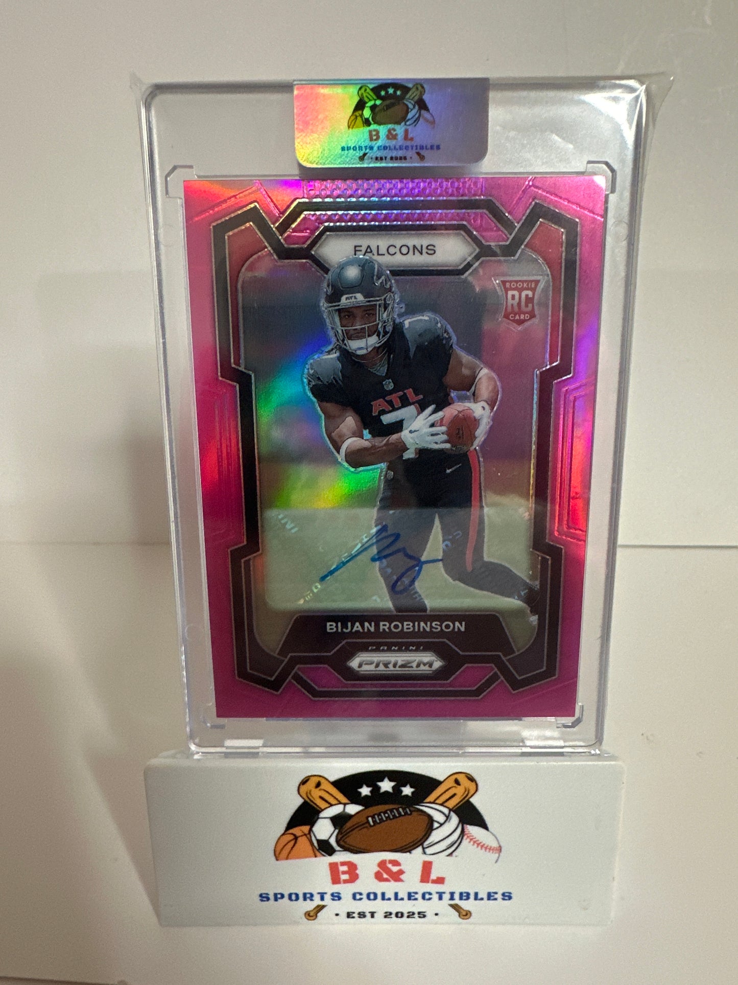 BIJAN ROBINSON 2023 PANINI PRIZM ROOKIE AUTOGRAPH PINK FALCONS RC AUTO Q5641