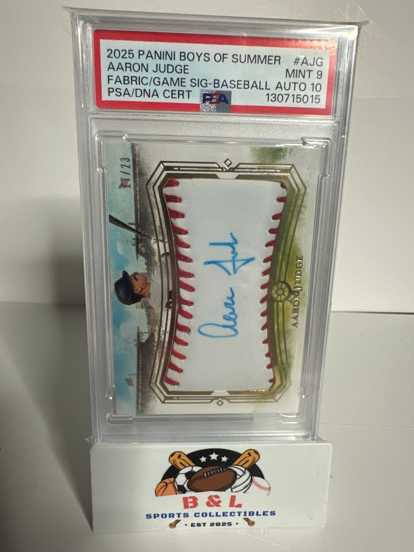 2025 Aaron Judge Panini Boys Of Summer Fabric Of The Game PSA 9 Auto 10🔥😳17/23