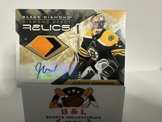 2022 Upperdeck Black Diamond Jeremy Swayman Diamond Debut Relics Patch Auto 5/49!