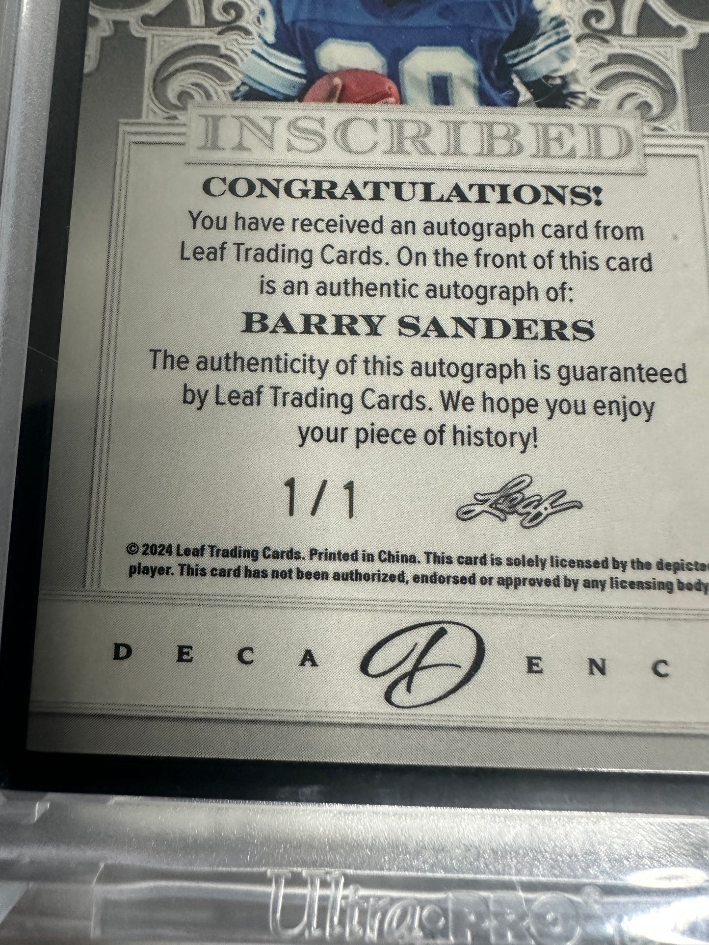 2024 Leaf Inscribed Barry Sanders “Lion King” 🦁 👑 Auto 1/1!!🔥🔥😳😳 ONE OF ONE!