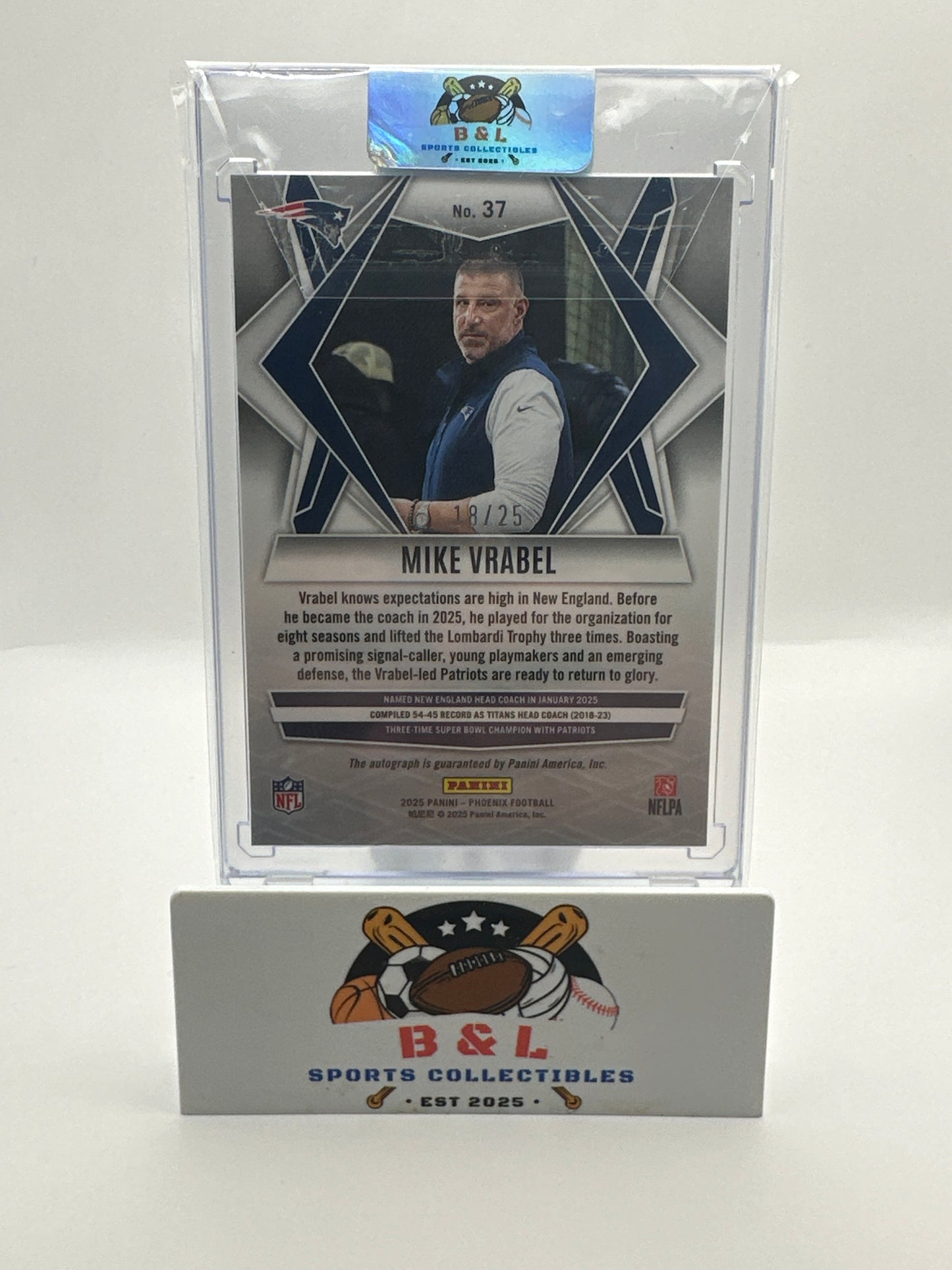 2025 Panini Phoenix Football Mike Vrabel #37 Auto Green 18/25 🔥🔥 Patriots