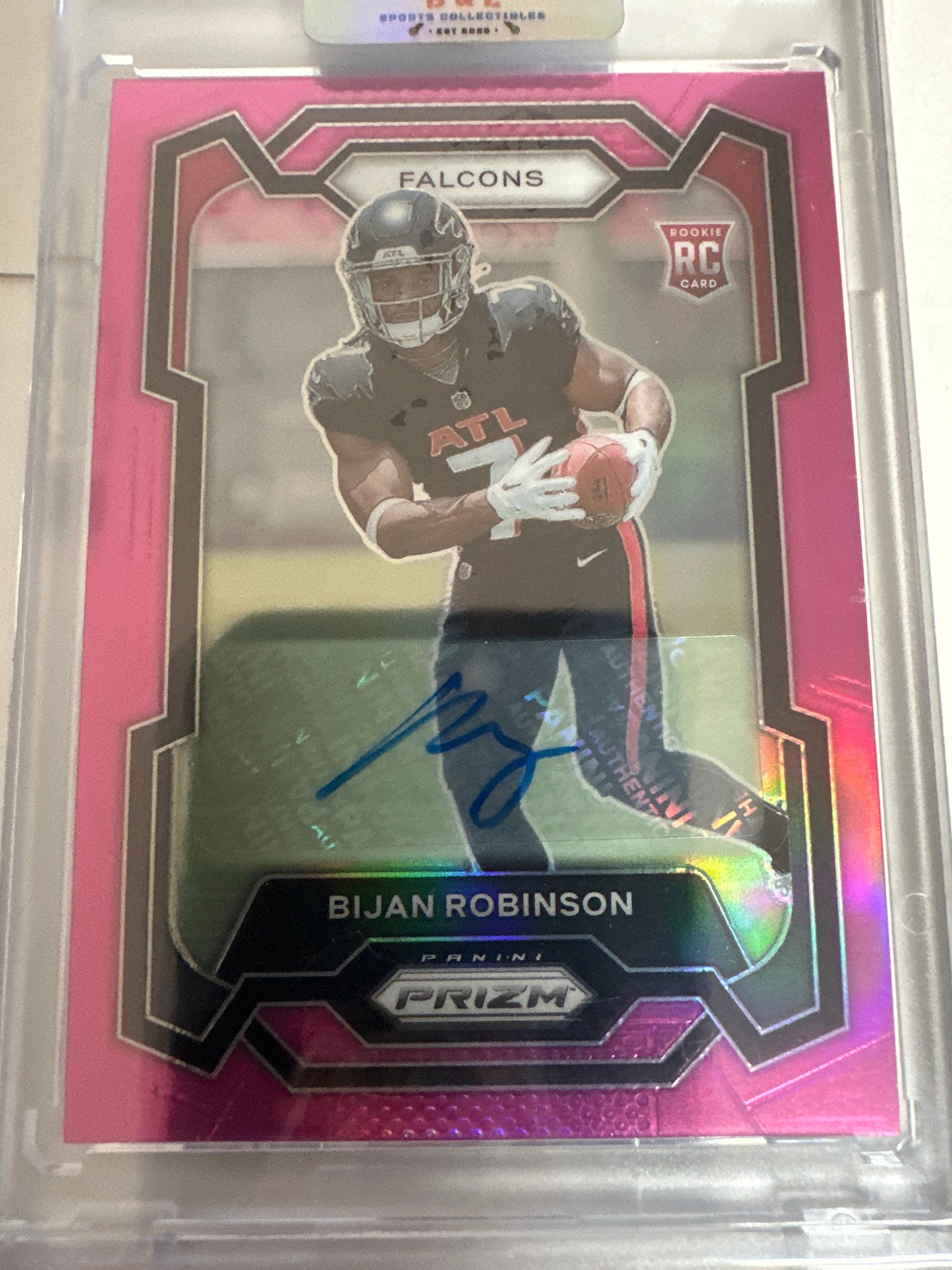 BIJAN ROBINSON 2023 PANINI PRIZM ROOKIE AUTOGRAPH PINK FALCONS RC AUTO Q5641