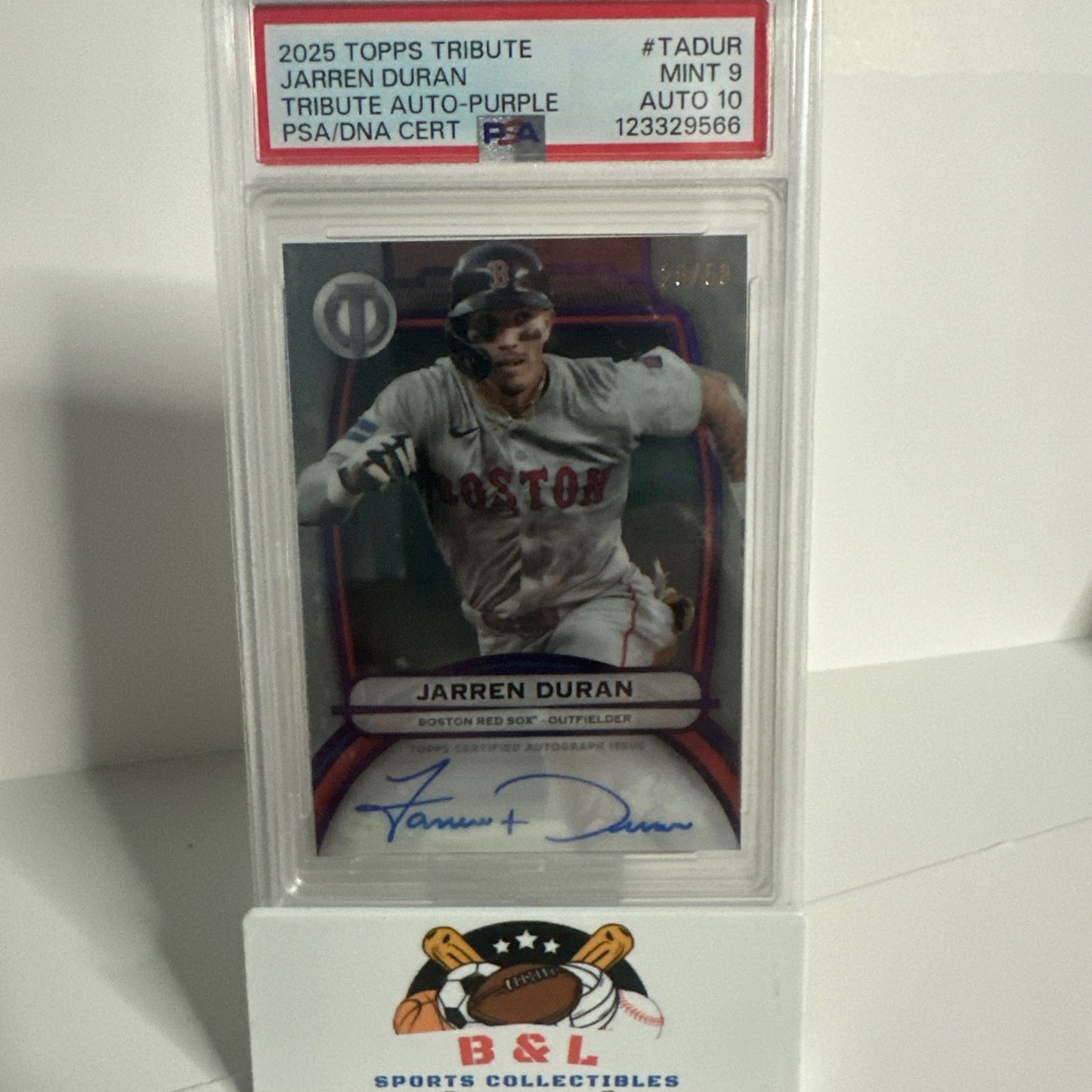 2025 Topps Tribute Jarren Duran Auto purple PSA MINT 9 Auto PSA 10!