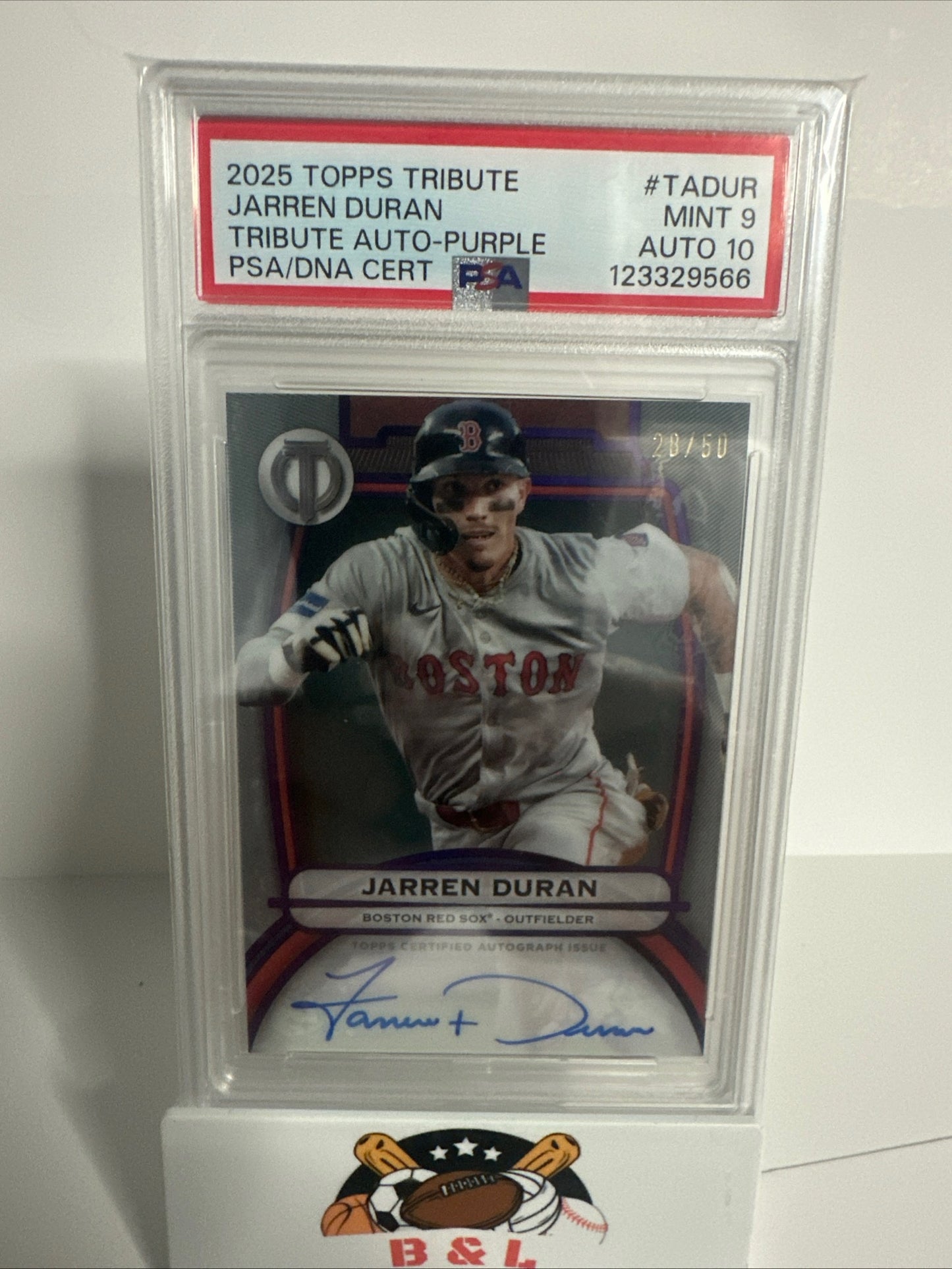 2025 Topps Tribute Jarren Duran Auto purple PSA MINT 9 Auto PSA 10!