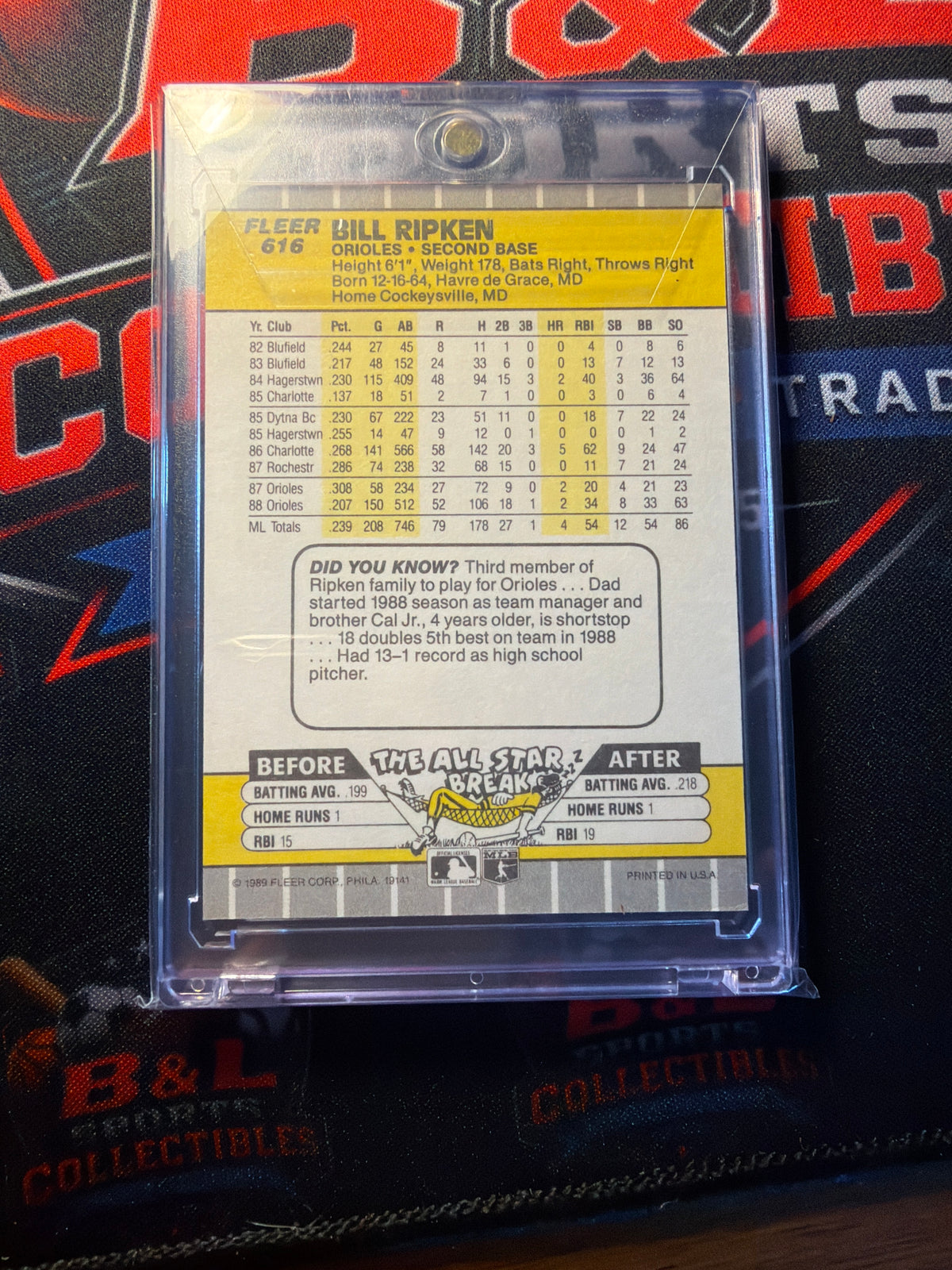 1989 Fleer - Billy Ripken #616 F- Face on Bat Knob 😳 Error card