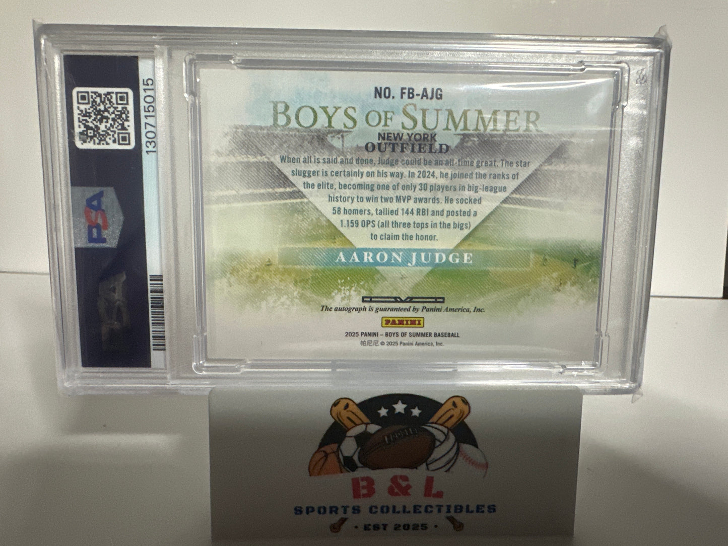 2025 Aaron Judge Panini Boys Of Summer Fabric Of The Game PSA 9 Auto 10🔥😳17/23