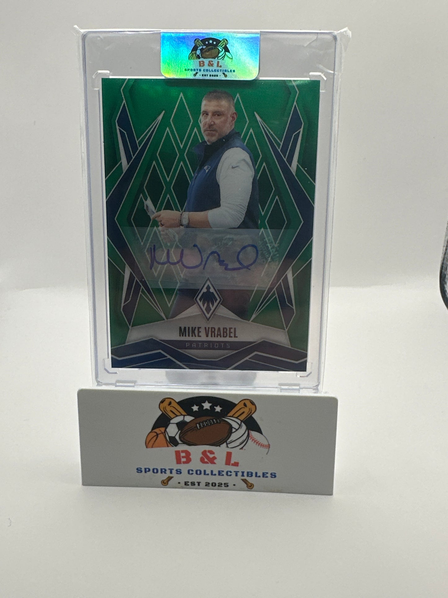 2025 Panini Phoenix Football Mike Vrabel #37 Auto Green 18/25 🔥🔥 Patriots