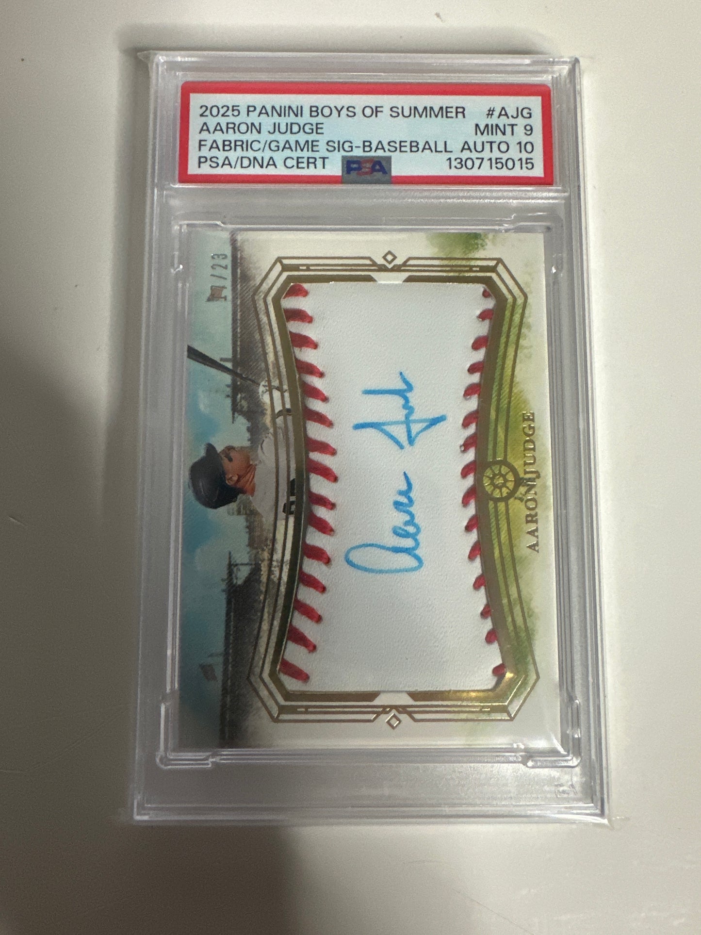 2025 Aaron Judge Panini Boys Of Summer Fabric Of The Game PSA 9 Auto 10🔥😳17/23
