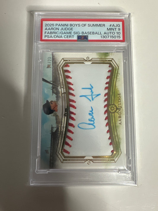 2025 Aaron Judge Panini Boys Of Summer Fabric Of The Game PSA 9 Auto 10🔥😳17/23