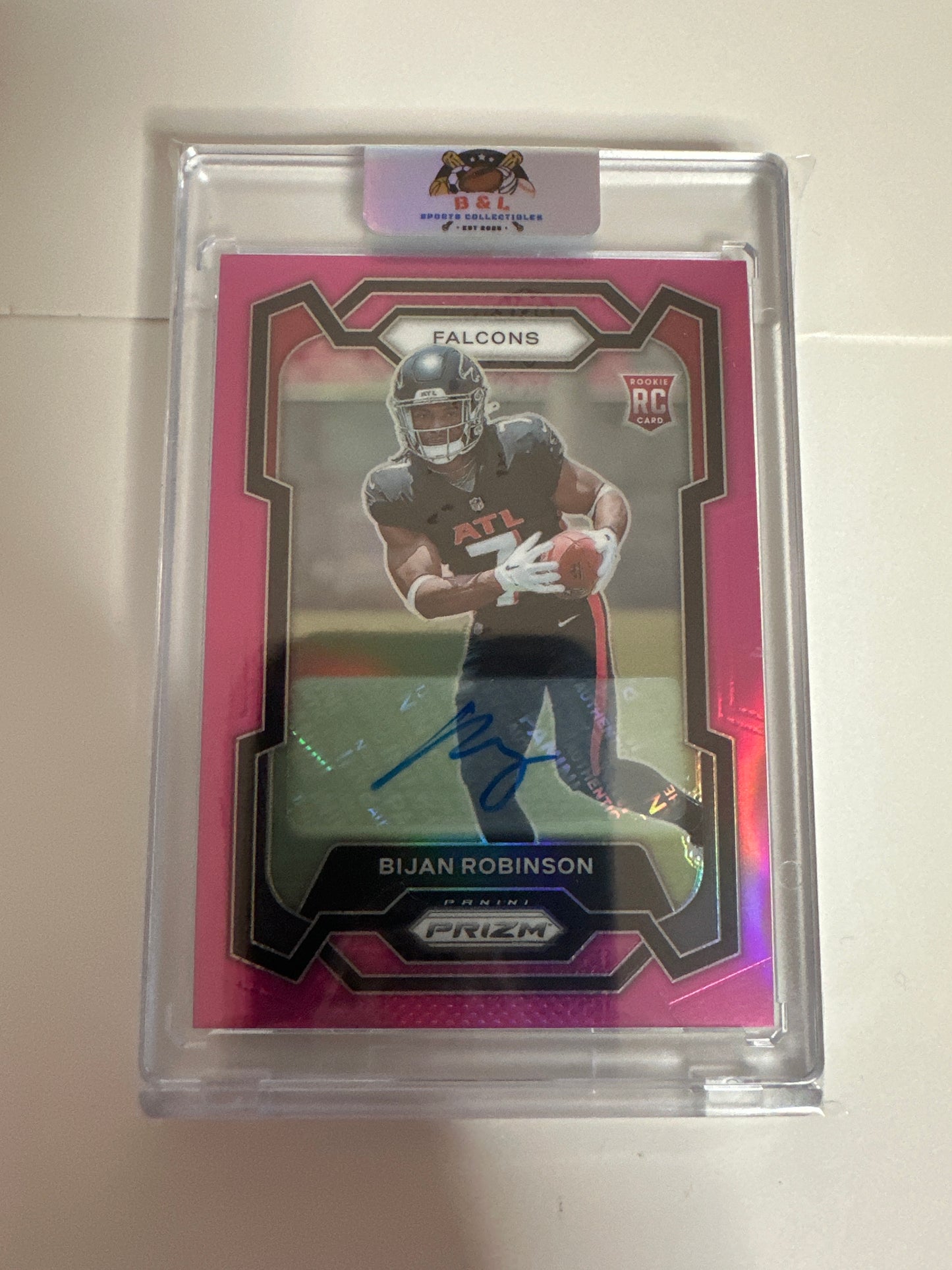 BIJAN ROBINSON 2023 PANINI PRIZM ROOKIE AUTOGRAPH PINK FALCONS RC AUTO Q5641