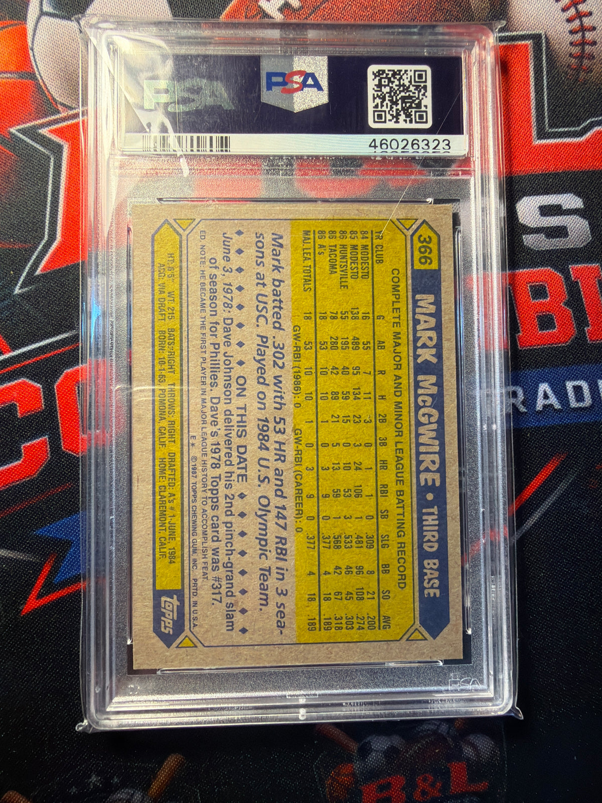 1987 Topps Mark McGwire Rookie Card RC #366 PSA 9 MINT 🔥🔥