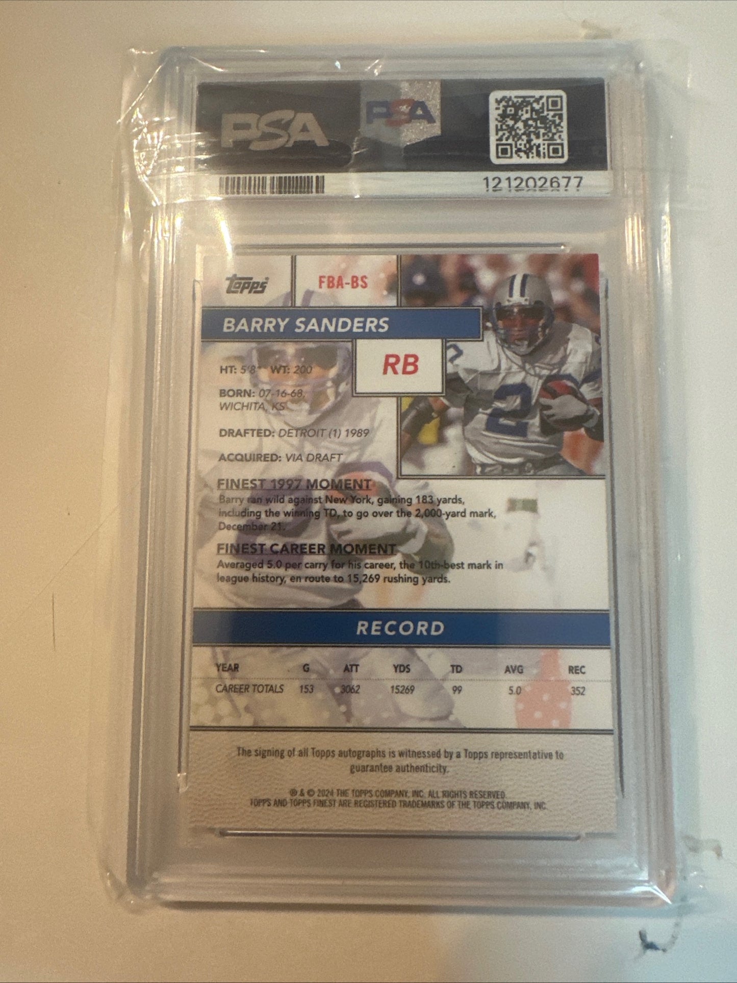 2024 Topps Finest-Barry Sanders Flashback PSA 10 GEM MINT with Auto PSA 10! 🔥 25/25 Bookend!