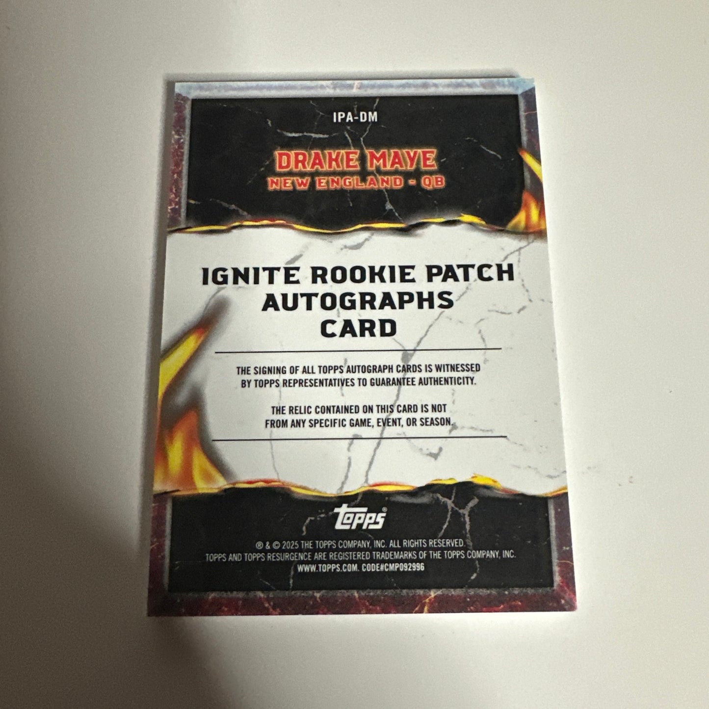 2024 Topps Resurgence Ignite Rookie Drake Maye RPA 4 color Patch Auto 32/75 🔥😳