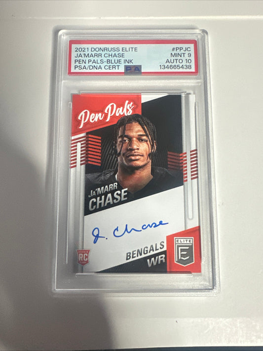 2021 Panini Donruss Elite Ja'Marr Chase RC Auto Pen Pals PSA 9 Auto 10! 🔥