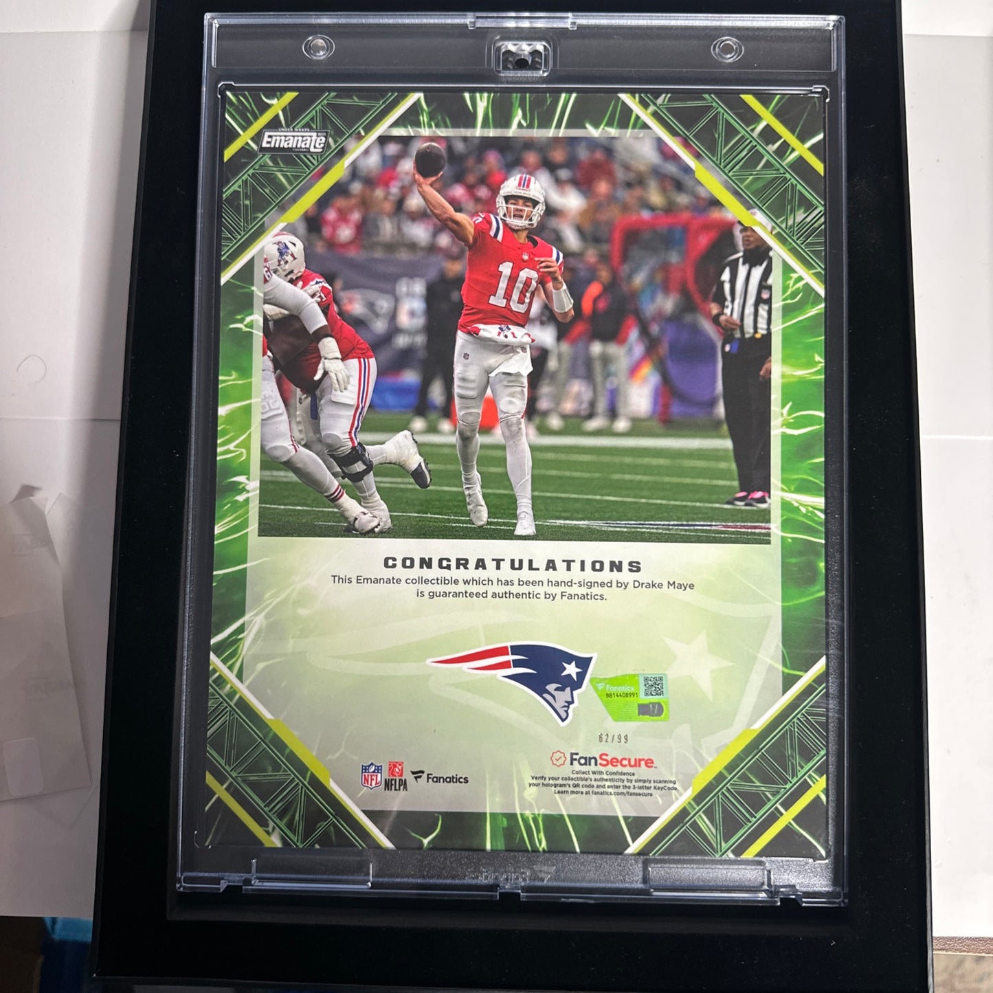 2025 Fanatics Emanate Drake Maye Auto 8x10 Green 62/99 Patriots MVP? 🔥🔥💥💥