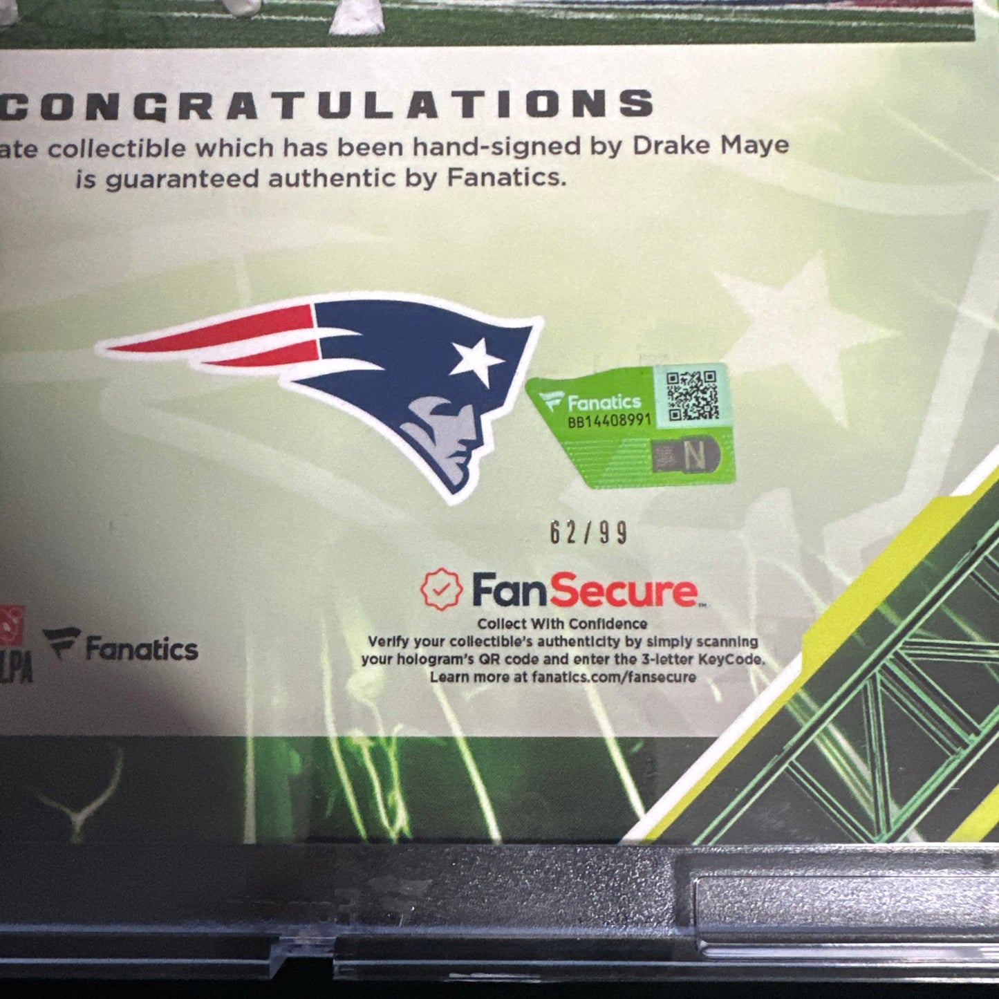 2025 Fanatics Emanate Drake Maye Auto 8x10 Green 62/99 Patriots MVP? 🔥🔥💥💥