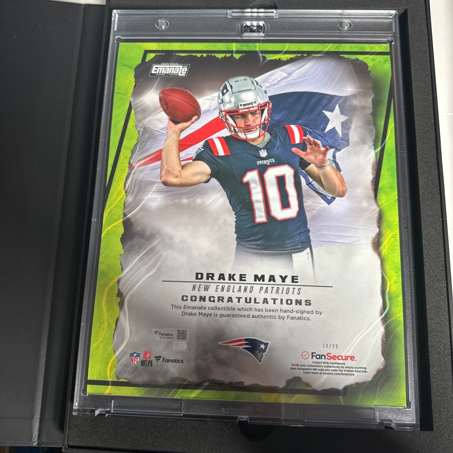 2024 Drake Maye Rookie Fanatics Emanate 18/99 Auto under wraps Green 🔥🔥💥