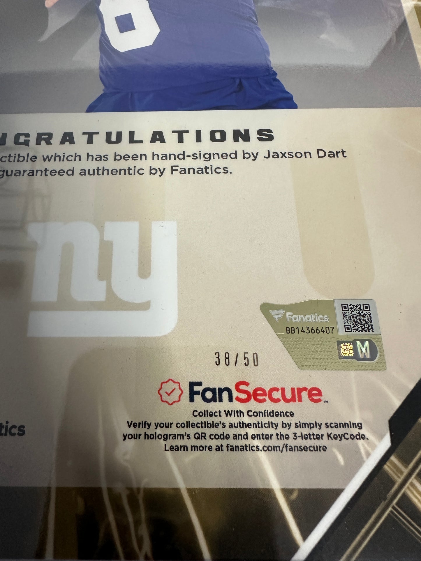 2025 Jaxson Dart Auto Fanatics Emanate 38/50 Rookie Giants On-Card Auto 🔥🔥