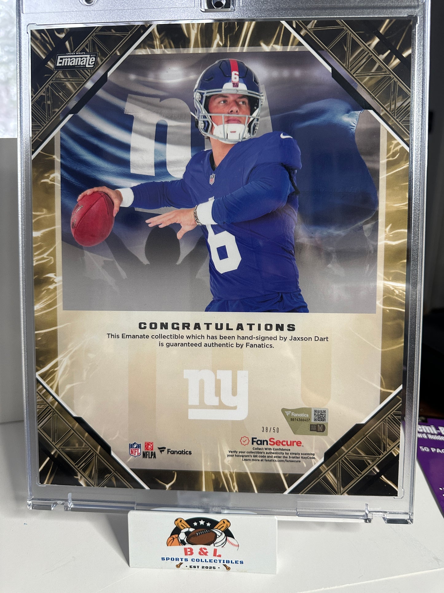 2025 Jaxson Dart Auto Fanatics Emanate 38/50 Rookie Giants On-Card Auto 🔥🔥