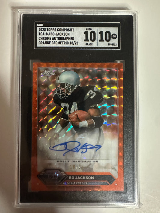 2023 Bo Jackson Topps Composite Chrome Auto Orange Geometric 18/25 SCG dual 10! GEM MINT! 💎💎
