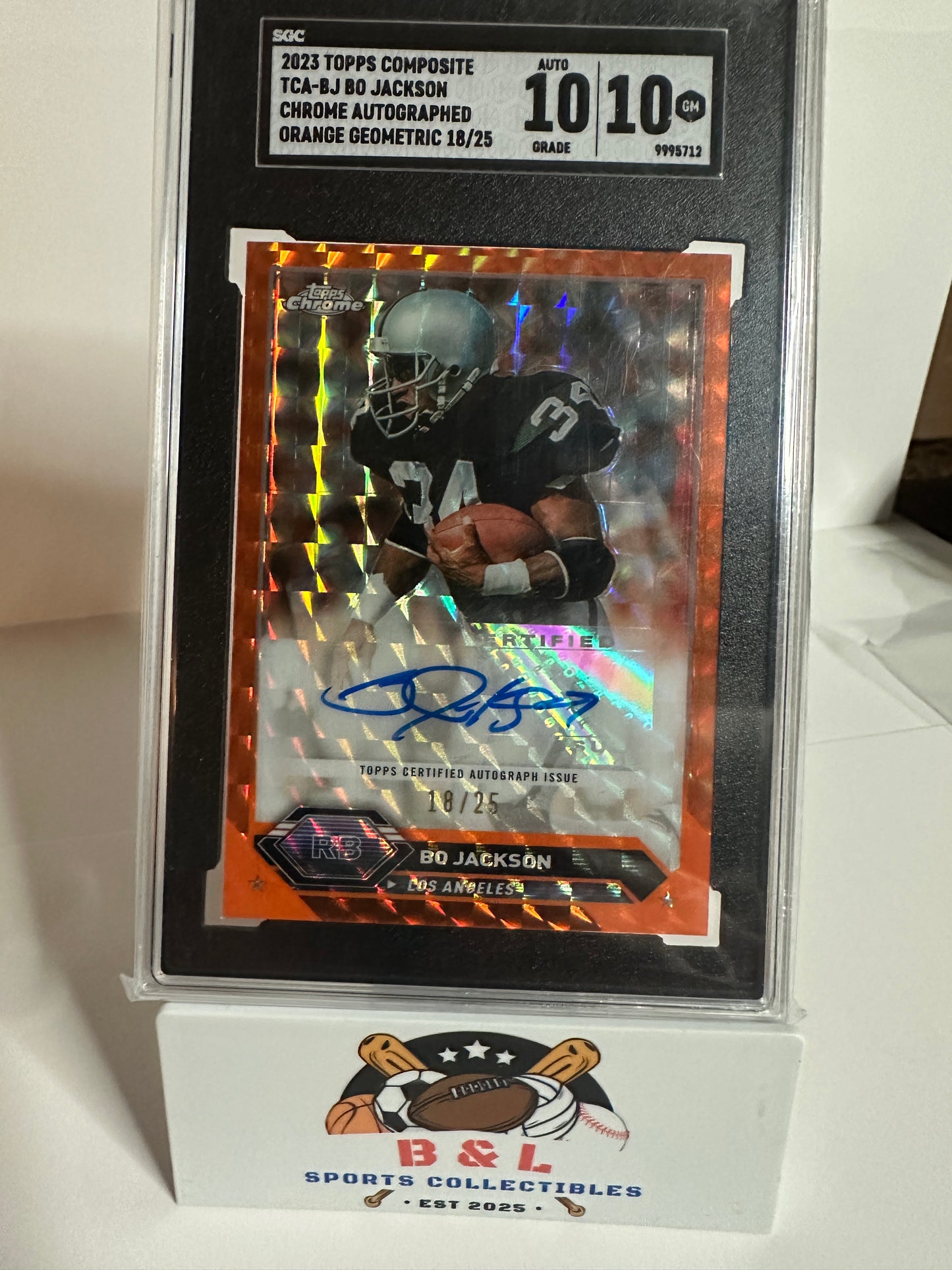 2023 Bo Jackson Topps Composite Chrome Auto Orange Geometric 18/25 SCG dual 10! GEM MINT! 💎💎