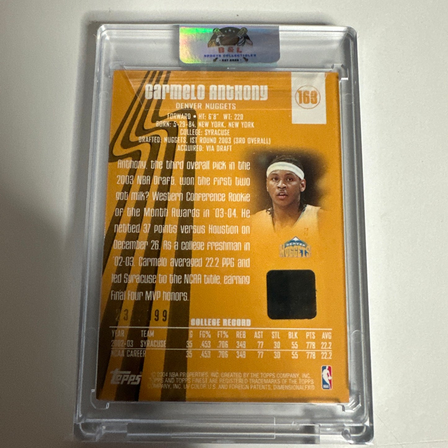 2002-23 Topps Finest Rookie Carmelo Anthony Auto 🔥 /999