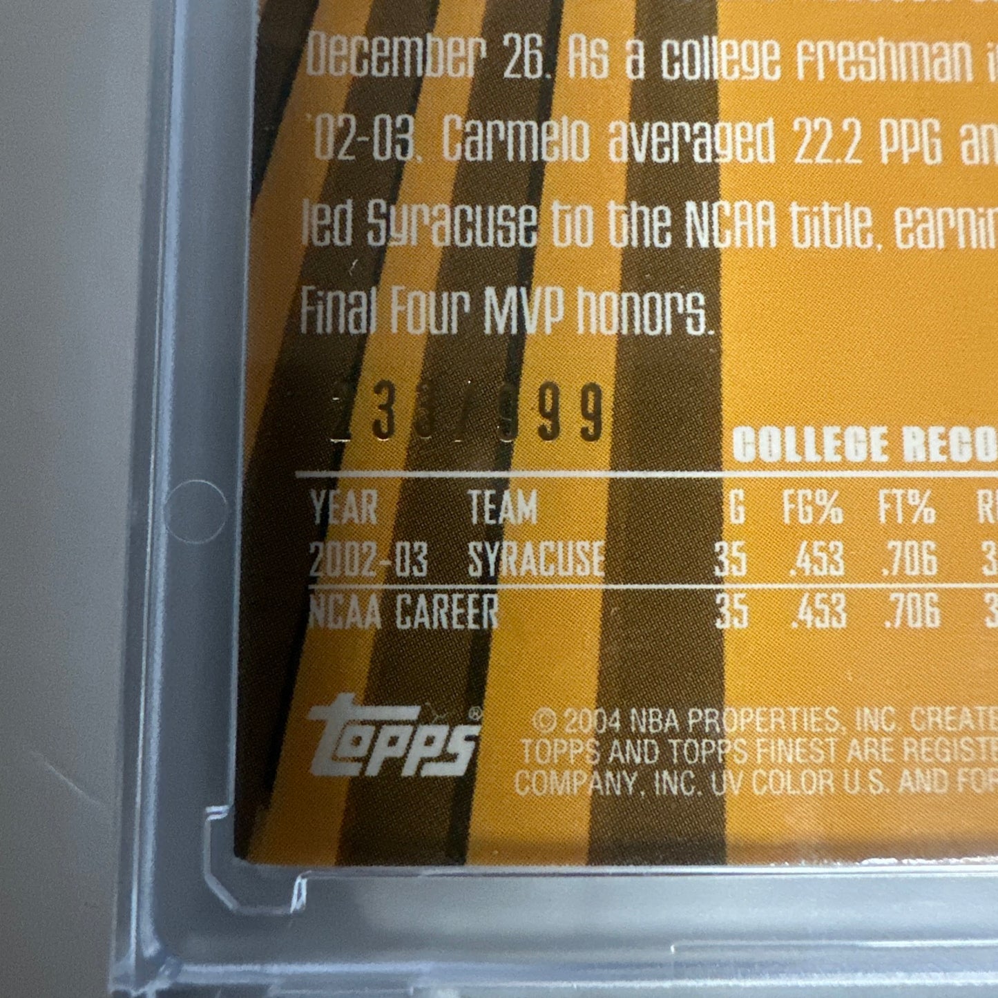 2002-23 Topps Finest Rookie Carmelo Anthony Auto 🔥 /999