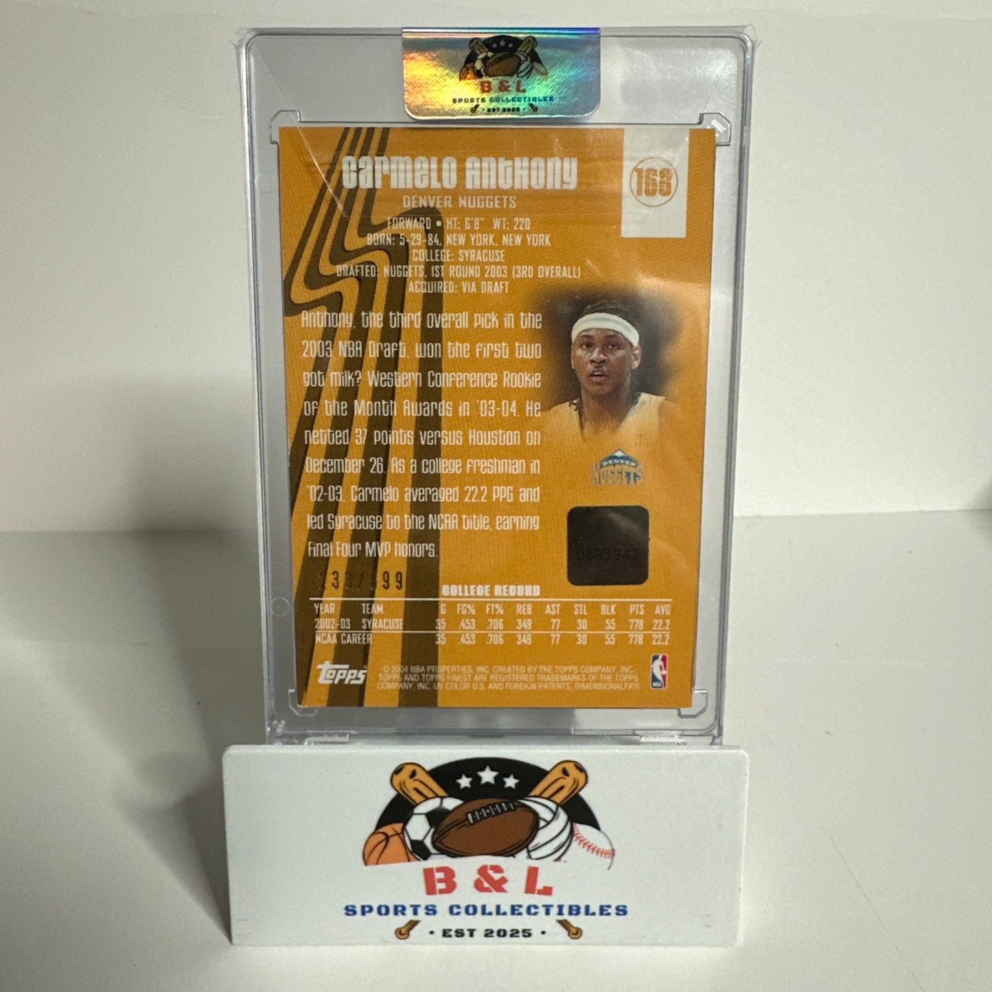 2002-23 Topps Finest Rookie Carmelo Anthony Auto 🔥 /999